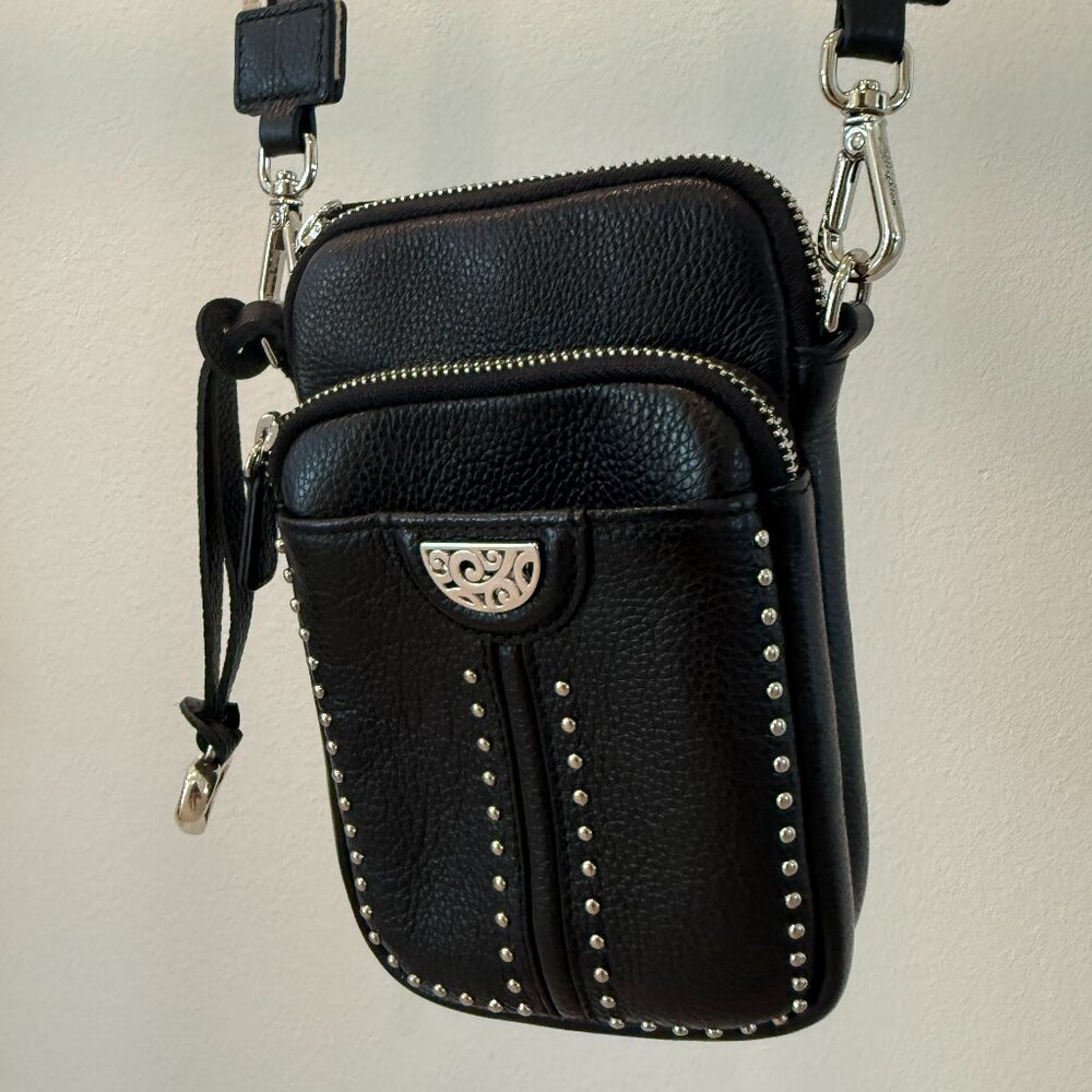 Brighton Black Studded Leather Crossbody Bag
